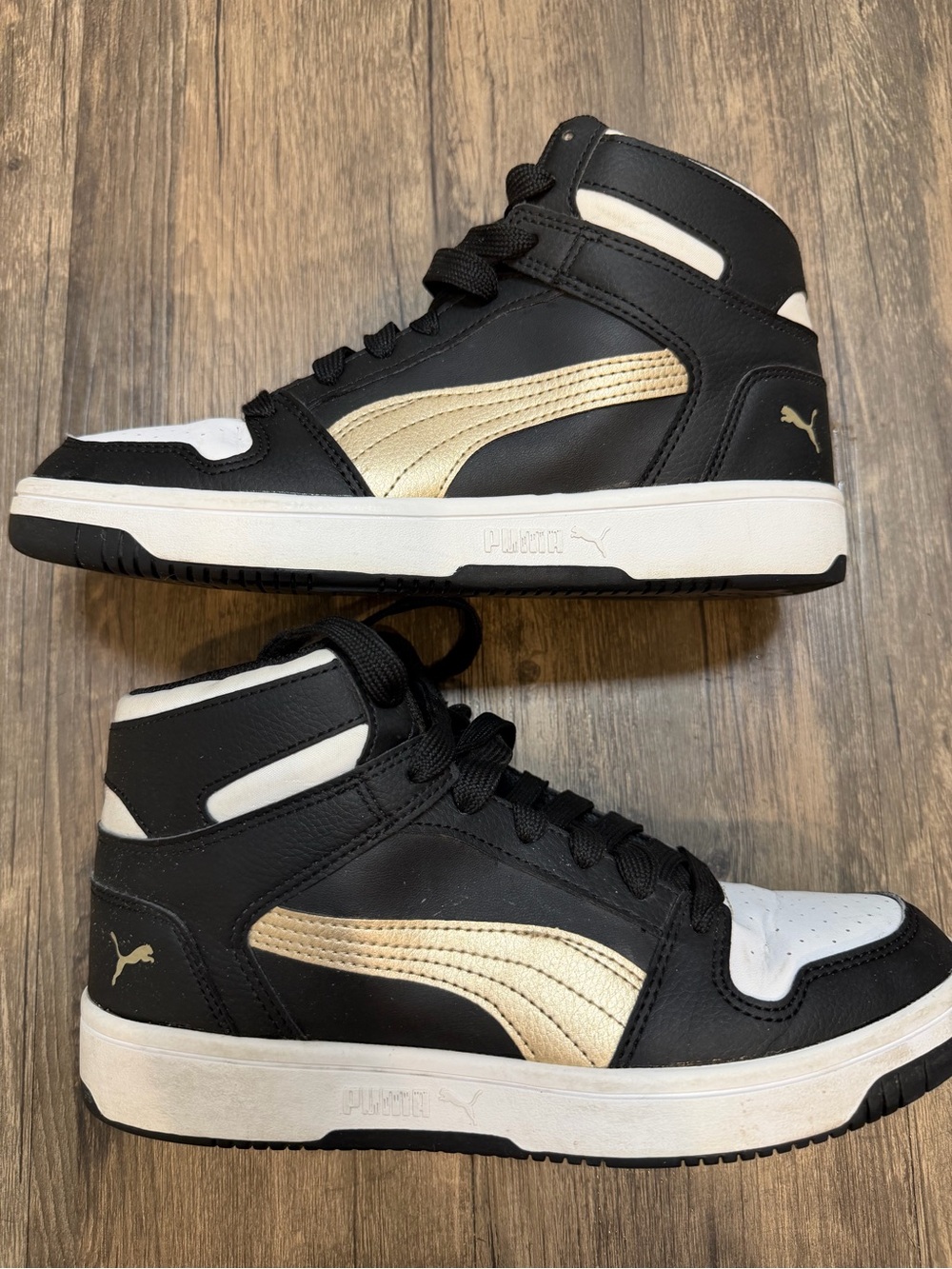 Puma Youth Rebound Layup High Top Gold black sneakers Shoes Sports Casual Kids 7